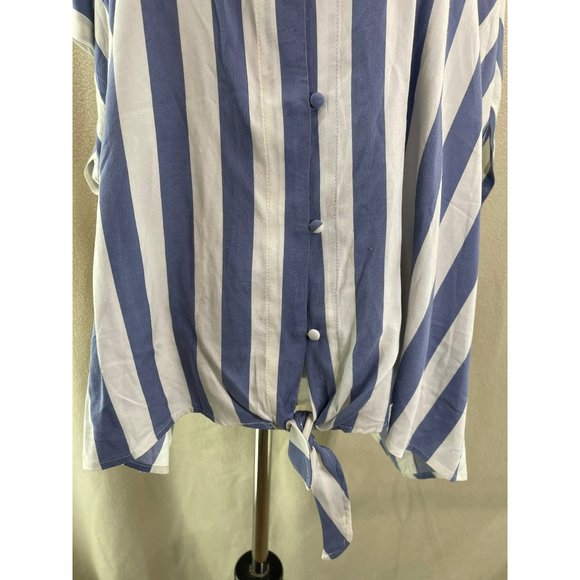 Studio B Blue & White Vertically Striped Front Tie Knot Button-up Blouse - 3X - Picture 3 of 8